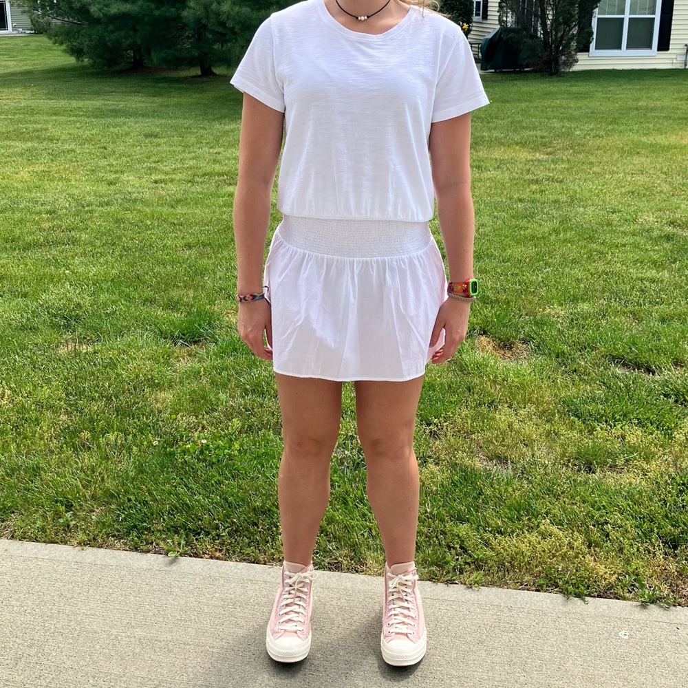 NATION LTD Smocked t-shirt skirt dress in white